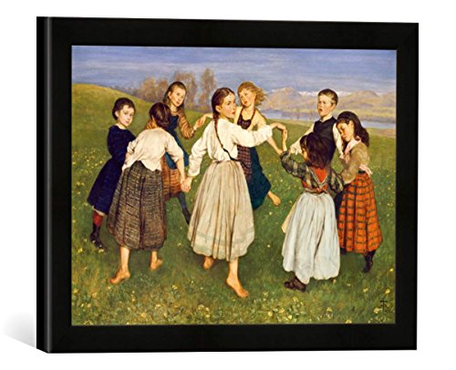 Gerahmtes Bild von Hans Thoma Kinderreigen, Kunstdruck im hochwertigen handgefertigten Bilder-Rahmen, 40x30 cm, Schwarz matt von kunst für alle