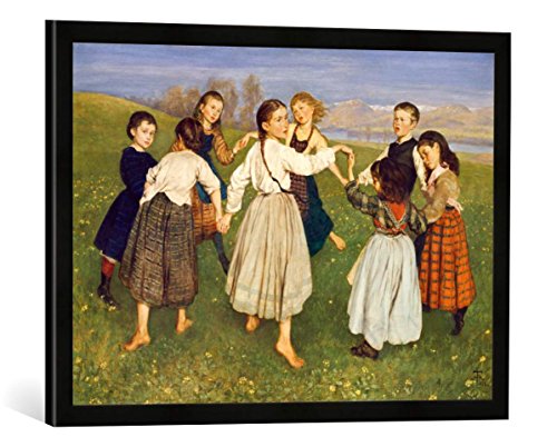 Gerahmtes Bild von Hans Thoma Kinderreigen, Kunstdruck im hochwertigen handgefertigten Bilder-Rahmen, 70x50 cm, Schwarz matt von kunst für alle