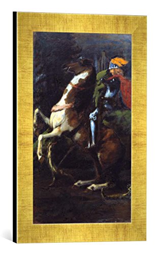 Gerahmtes Bild von Hans von Marees Triptychon Die DREI Reiter, rechte Tafel: Der heiligeGeorg, Kunstdruck im hochwertigen handgefertigten Bilder-Rahmen, 30x40 cm, Gold Raya von kunst für alle