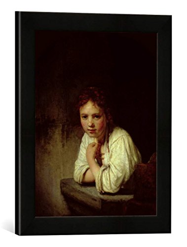 Gerahmtes Bild von Harmensz Van Rijn Rembrandt Mädchen am Fenster, 1645", Kunstdruck im hochwertigen handgefertigten Bilder-Rahmen, 30x40 cm, Schwarz matt von kunst für alle