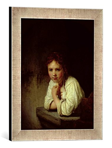 Gerahmtes Bild von Harmensz Van Rijn Rembrandt Mädchen am Fenster, 1645", Kunstdruck im hochwertigen handgefertigten Bilder-Rahmen, 30x40 cm, Silber Raya von kunst für alle