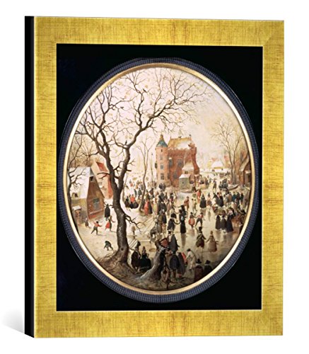 Gerahmtes Bild von Hendrick Avercamp Winter Scene with Skaters Near a Castle, c.1608-09", Kunstdruck im hochwertigen handgefertigten Bilder-Rahmen, 30x30 cm, Gold Raya von kunst für alle