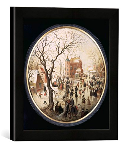 Gerahmtes Bild von Hendrick Avercamp Winter Scene with Skaters Near a Castle, c.1608-09", Kunstdruck im hochwertigen handgefertigten Bilder-Rahmen, 30x30 cm, Schwarz matt von kunst für alle