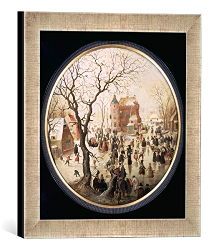 Gerahmtes Bild von Hendrick Avercamp Winter Scene with Skaters Near a Castle, c.1608-09", Kunstdruck im hochwertigen handgefertigten Bilder-Rahmen, 30x30 cm, Silber Raya von kunst für alle