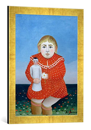 Gerahmtes Bild von Henri J.F. Rousseau The Girl with a Doll, c.1905, Kunstdruck im hochwertigen handgefertigten Bilder-Rahmen, 40x60 cm, Gold Raya von kunst für alle