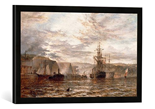 Gerahmtes Bild von Henry Thomas Dawson A Harbour Side, Kunstdruck im hochwertigen handgefertigten Bilder-Rahmen, 60x40 cm, Schwarz matt von kunst für alle
