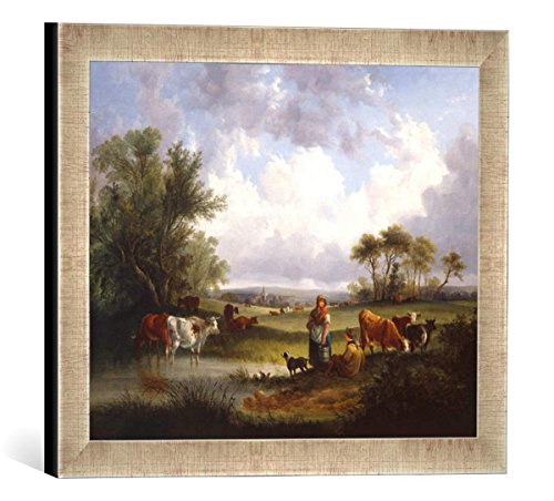 Gerahmtes Bild von Henry Thring Shayer Pastoral Scene, Kunstdruck im hochwertigen handgefertigten Bilder-Rahmen, 40x30 cm, Silber Raya von kunst für alle