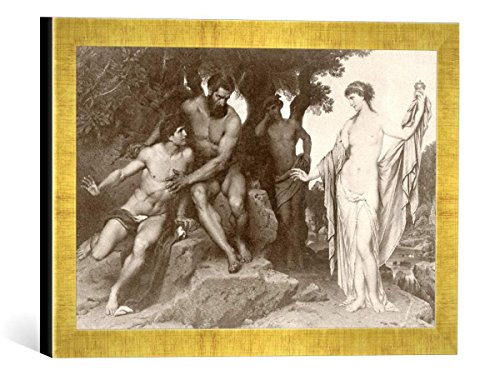 Gerahmtes Bild von Hermann Julius Schlösser Pandora vor Prometheus und Epimetheus, Kunstdruck im hochwertigen handgefertigten Bilder-Rahmen, 40x30 cm, Gold Raya von kunst für alle