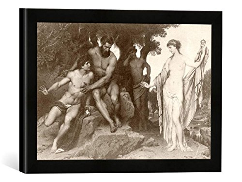 Gerahmtes Bild von Hermann Julius Schlösser Pandora vor Prometheus und Epimetheus, Kunstdruck im hochwertigen handgefertigten Bilder-Rahmen, 40x30 cm, Schwarz matt von kunst für alle