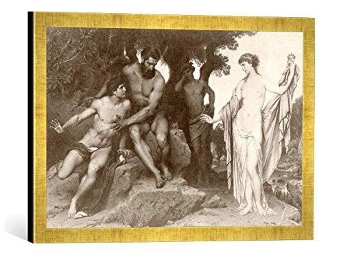 Gerahmtes Bild von Hermann Julius Schlösser Pandora vor Prometheus und Epimetheus, Kunstdruck im hochwertigen handgefertigten Bilder-Rahmen, 60x40 cm, Gold Raya von kunst für alle