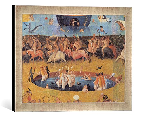 Gerahmtes Bild von Hieronymus Bosch Der Garten der Lüste, Kunstdruck im hochwertigen handgefertigten Bilder-Rahmen, 40x30 cm, Silber Raya von kunst für alle