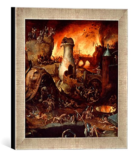 Gerahmtes Bild von Hieronymus Bosch Die Hölle, Kunstdruck im hochwertigen handgefertigten Bilder-Rahmen, 30x30 cm, Silber Raya von kunst für alle