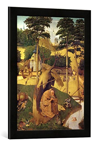 Gerahmtes Bild von Hieronymus Bosch Die Versuchung des Heiligen Antonius, Kunstdruck im hochwertigen handgefertigten Bilder-Rahmen, 40x60 cm, Schwarz matt von kunst für alle