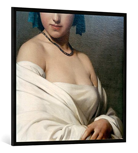 Gerahmtes Bild von Hippolyte Flandrin H.Flandrin, Junges Mädchen, Kunstdruck im hochwertigen handgefertigten Bilder-Rahmen, 100x100 cm, Schwarz matt von kunst für alle