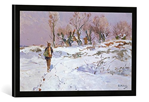 Gerahmtes Bild von Hugo Mühlig Winterjagd bei Büderich, Kunstdruck im hochwertigen handgefertigten Bilder-Rahmen, 60x40 cm, Schwarz matt von kunst für alle