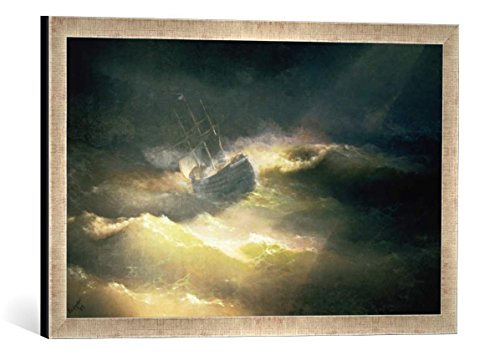 Gerahmtes Bild von Ivan Konstantinovich Aivazovsky Das Schiff 'Maria' im Sturm, Kunstdruck im hochwertigen handgefertigten Bilder-Rahmen, 60x40 cm, Silber Raya von kunst für alle