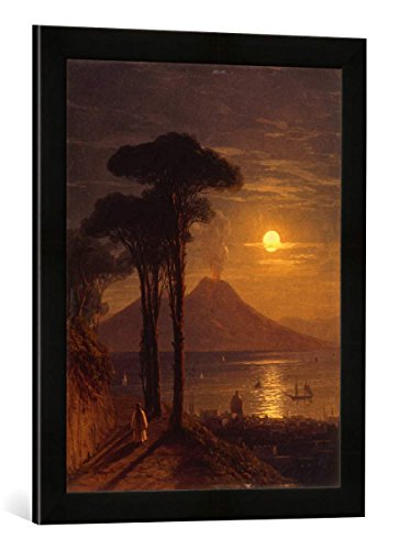 Gerahmtes Bild von Ivan Konstantinovich Aivazovsky Mondnacht im Golf von Neapel: Der Vesuv, Kunstdruck im hochwertigen handgefertigten Bilder-Rahmen, 40x60 cm, Schwarz matt von kunst für alle