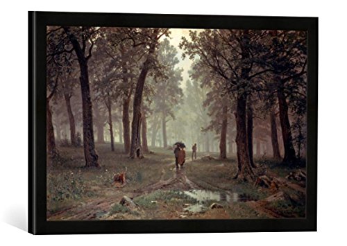 Gerahmtes Bild von IWAN Iwanowitsch Schischkin Regen im Eichenwald, Kunstdruck im hochwertigen handgefertigten Bilder-Rahmen, 60x40 cm, Schwarz matt von kunst für alle