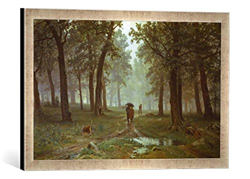 Gerahmtes Bild von IWAN Iwanowitsch Schischkin Regen im Eichenwald, Kunstdruck im hochwertigen handgefertigten Bilder-Rahmen, 60x40 cm, Silber Raya von kunst für alle