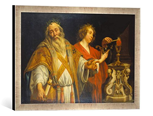 Gerahmtes Bild von Jacob Jordaens Der heiligeAugustin im Priestergewand, Kunstdruck im hochwertigen handgefertigten Bilder-Rahmen, 60x40 cm, Silber Raya von kunst für alle