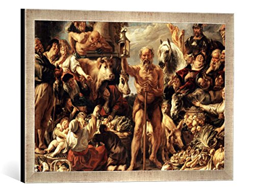 Gerahmtes Bild von Jacob Jordaens Diogenes mit der Laterne, auf dem Markte Menschen suchend, Kunstdruck im hochwertigen handgefertigten Bilder-Rahmen, 60x40 cm, Silber Raya von kunst für alle