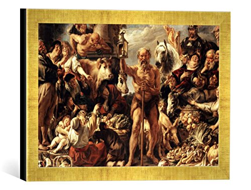 Gerahmtes Bild von Jacob Jordaens Diogenes mit der Laterne, auf dem Markte Menschen suchend, Kunstdruck im hochwertigen handgefertigten Bilder-Rahmen, 40x30 cm, Gold Raya von kunst für alle