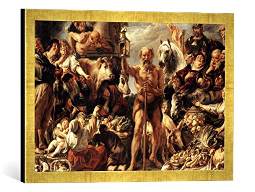 Gerahmtes Bild von Jacob Jordaens Diogenes mit der Laterne, auf dem Markte Menschen suchend, Kunstdruck im hochwertigen handgefertigten Bilder-Rahmen, 60x40 cm, Gold Raya von kunst für alle