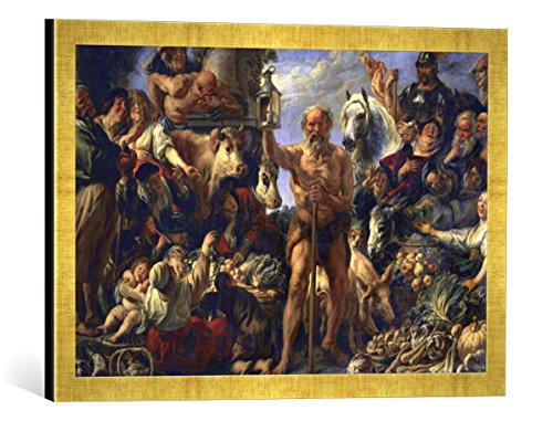 Gerahmtes Bild von Jacob Jordaens Diogenes mit der Laterne, auf dem Markte Menschen suchend, Kunstdruck im hochwertigen handgefertigten Bilder-Rahmen, 60x40 cm, Gold Raya von kunst für alle