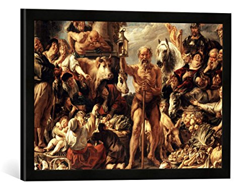 Gerahmtes Bild von Jacob Jordaens Diogenes mit der Laterne, auf dem Markte Menschen suchend, Kunstdruck im hochwertigen handgefertigten Bilder-Rahmen, 60x40 cm, Schwarz matt von kunst für alle