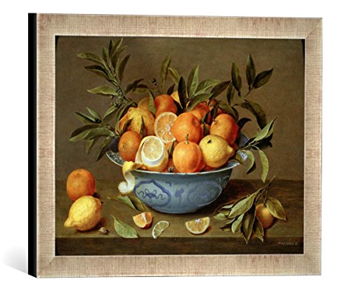 Gerahmtes Bild von Jacob Van Hulsdonck Still Life with Oranges and Lemons in a Wan-Li Porcelain Dish, Kunstdruck im hochwertigen handgefertigten Bilder-Rahmen, 40x30 cm, Silber Raya von kunst für alle