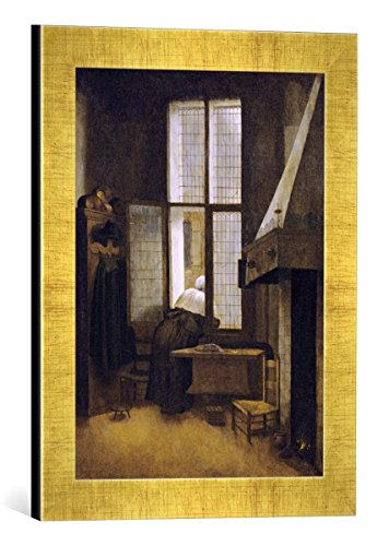 Gerahmtes Bild von Jacobus Vrel Frau am Fenster, Kunstdruck im hochwertigen handgefertigten Bilder-Rahmen, 30x40 cm, Gold Raya von kunst für alle