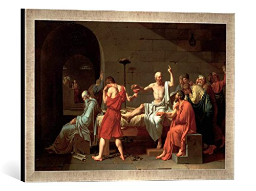 Gerahmtes Bild von Jacques-Louis David Der Tod des Sokrates, Kunstdruck im hochwertigen handgefertigten Bilder-Rahmen, 60x40 cm, Silber Raya von kunst für alle