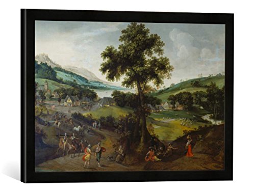 Gerahmtes Bild von Jakob Grimmer Landschaft mit Staffage, Kunstdruck im hochwertigen handgefertigten Bilder-Rahmen, 60x40 cm, Schwarz matt von kunst für alle