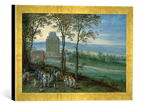 Gerahmtes Bild von Jan Brueghel der Ältere Erzherzog Albrecht und Isabella vor Schloss Mariemont, Kunstdruck im hochwertigen handgefertigten Bilder-Rahmen, 40x30 cm, Gold Raya von kunst für alle