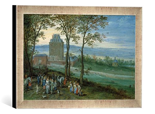Gerahmtes Bild von Jan Brueghel der Ältere Erzherzog Albrecht und Isabella vor Schloss Mariemont, Kunstdruck im hochwertigen handgefertigten Bilder-Rahmen, 40x30 cm, Silber Raya von kunst für alle