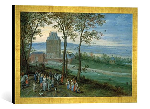 Gerahmtes Bild von Jan Brueghel der Ältere Erzherzog Albrecht und Isabella vor Schloss Mariemont, Kunstdruck im hochwertigen handgefertigten Bilder-Rahmen, 60x40 cm, Gold Raya von kunst für alle