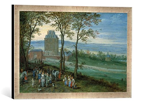 Gerahmtes Bild von Jan Brueghel der Ältere Erzherzog Albrecht und Isabella vor Schloss Mariemont, Kunstdruck im hochwertigen handgefertigten Bilder-Rahmen, 60x40 cm, Silber Raya von kunst für alle