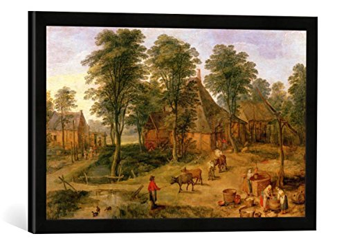 Gerahmtes Bild von Jan Brueghel der Jüngere The Farmyard, Kunstdruck im hochwertigen handgefertigten Bilder-Rahmen, 60x40 cm, Schwarz matt von kunst für alle