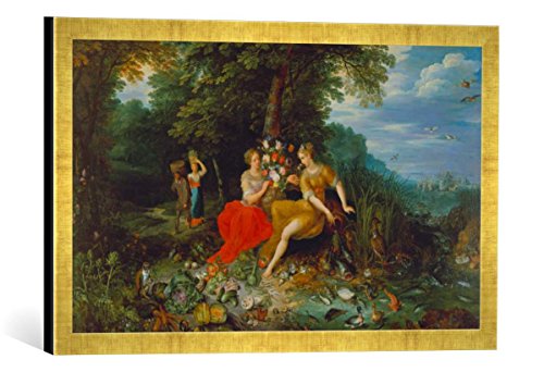 Gerahmtes Bild von Jan Brueghel der Jüngere Wasser und Erde, Kunstdruck im hochwertigen handgefertigten Bilder-Rahmen, 60x40 cm, Gold Raya von kunst für alle