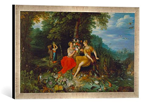 Gerahmtes Bild von Jan Brueghel der Jüngere Wasser und Erde, Kunstdruck im hochwertigen handgefertigten Bilder-Rahmen, 60x40 cm, Silber Raya von kunst für alle