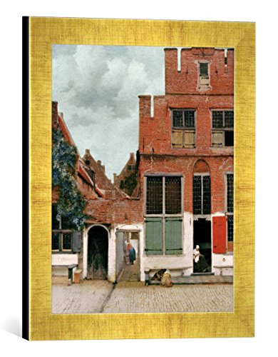 Gerahmtes Bild von Jan Vermeer Van Delft Straße in Delft, Kunstdruck im hochwertigen handgefertigten Bilder-Rahmen, 30x40 cm, Gold Raya von kunst für alle