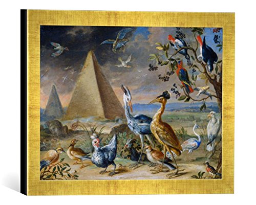 Gerahmtes Bild von Jan Van Kessel Die Vier Erdteile. Detail aus der Tafel Asien: Pyramide, Kunstdruck im hochwertigen handgefertigten Bilder-Rahmen, 40x30 cm, Gold Raya von kunst für alle