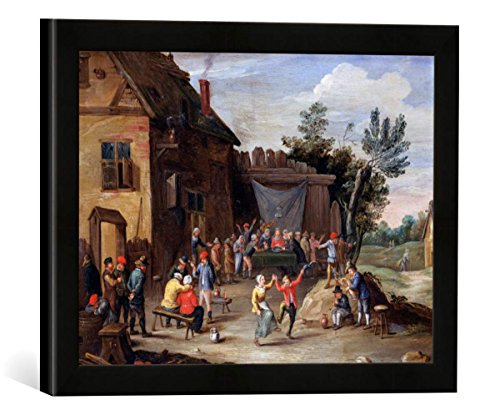 Gerahmtes Bild von Jan Van Kessel Hochzeitsfest vor einem Dorfgasthaus, Kunstdruck im hochwertigen handgefertigten Bilder-Rahmen, 40x30 cm, Schwarz matt von kunst für alle