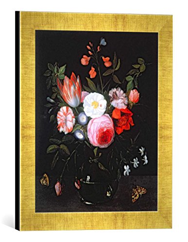 Gerahmtes Bild von Jan Van Kessel Spring Flowers in a Glass vase, 17th Century, Kunstdruck im hochwertigen handgefertigten Bilder-Rahmen, 30x40 cm, Gold Raya von kunst für alle