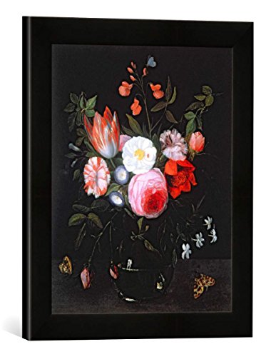 Gerahmtes Bild von Jan Van Kessel Spring Flowers in a Glass vase, 17th Century, Kunstdruck im hochwertigen handgefertigten Bilder-Rahmen, 30x40 cm, Schwarz matt von kunst für alle