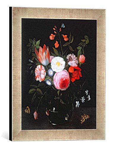 Gerahmtes Bild von Jan Van Kessel Spring Flowers in a Glass vase, 17th Century, Kunstdruck im hochwertigen handgefertigten Bilder-Rahmen, 30x40 cm, Silber Raya von kunst für alle