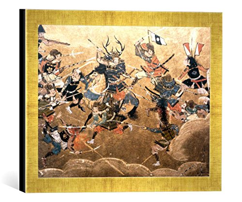 Gerahmtes Bild von Japanische Geschichte Eroberung Osakas 1615 / jap. Wandschirm, Kunstdruck im hochwertigen handgefertigten Bilder-Rahmen, 40x30 cm, Gold Raya von kunst für alle