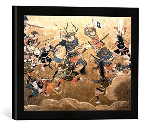 Gerahmtes Bild von Japanische Geschichte Eroberung Osakas 1615 / jap. Wandschirm, Kunstdruck im hochwertigen handgefertigten Bilder-Rahmen, 40x30 cm, Schwarz matt von kunst für alle
