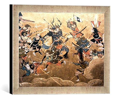 Gerahmtes Bild von Japanische Geschichte Eroberung Osakas 1615 / jap. Wandschirm, Kunstdruck im hochwertigen handgefertigten Bilder-Rahmen, 40x30 cm, Silber Raya von kunst für alle