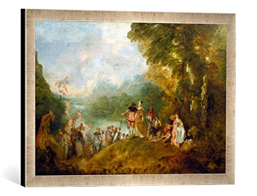 Gerahmtes Bild von Jean Antoine Watteau Die Einschiffung nach Kythera, Kunstdruck im hochwertigen handgefertigten Bilder-Rahmen, 60x40 cm, Silber Raya von kunst für alle